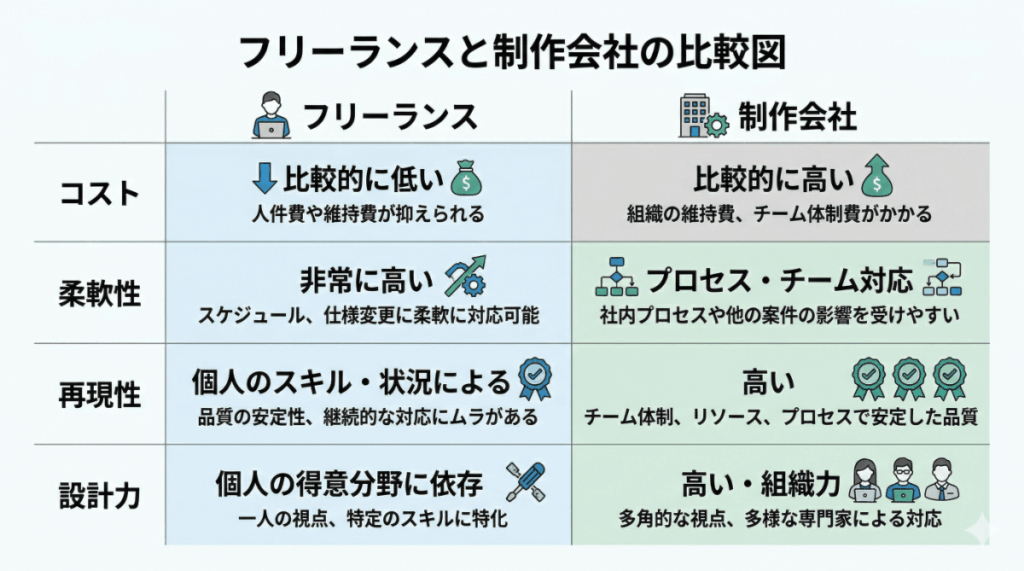 フリーランス vs 制作会社の違い