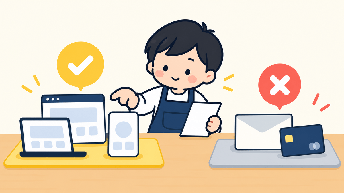 解約後に残るものと止まるものを分けて確かめる店主のイラスト